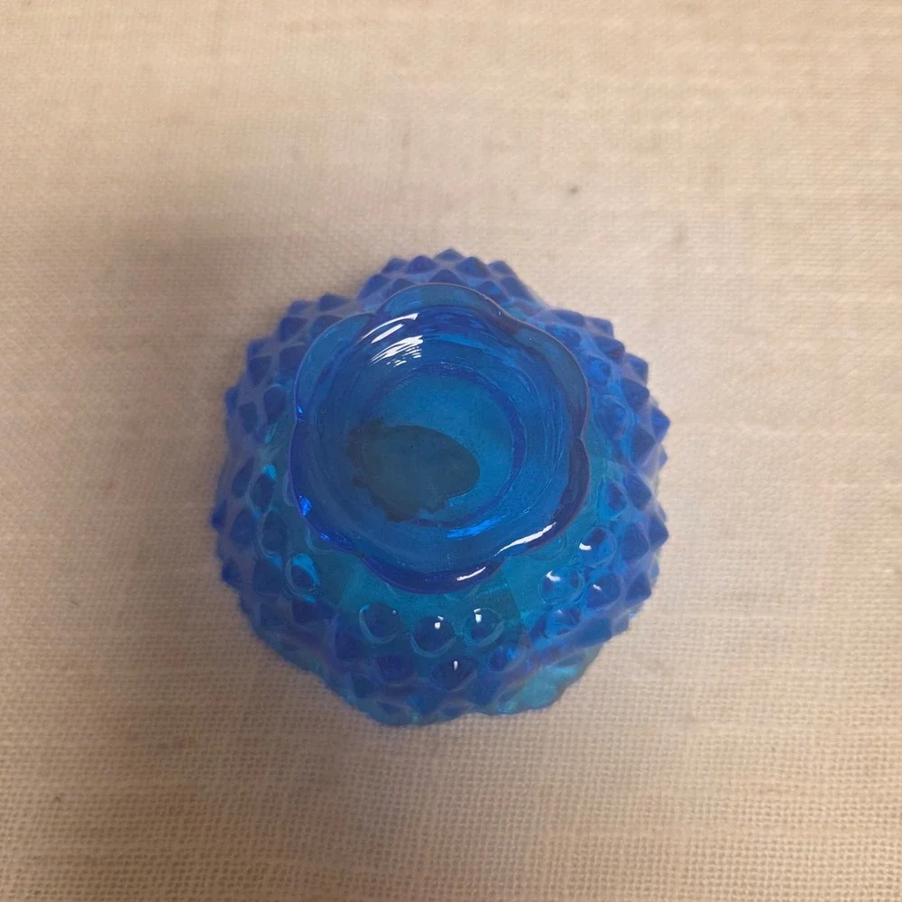 Fenton Colonial Blue Hobnail Glass Fairy Lamp 2 Piece Candle Holder Vintage